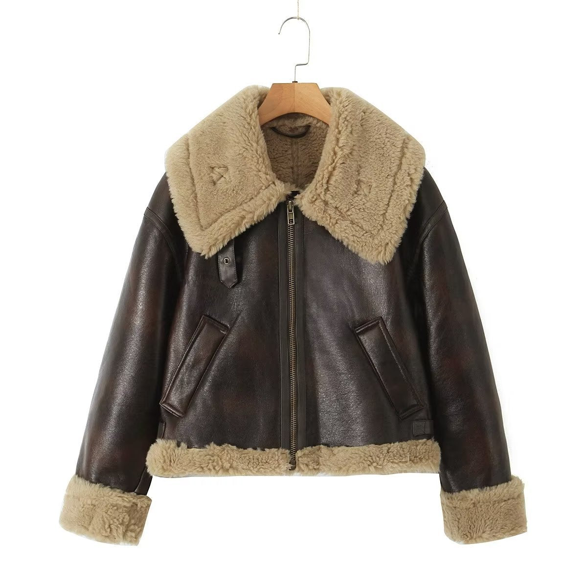 Faux Leather Soft Sherling Coat