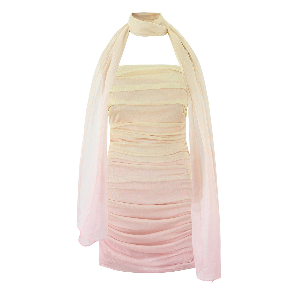 Ombre Ruched Strapless Dress