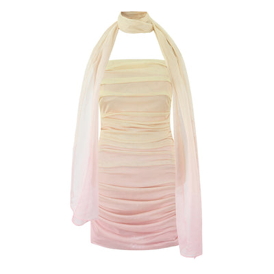 Ombre Ruched Strapless Dress