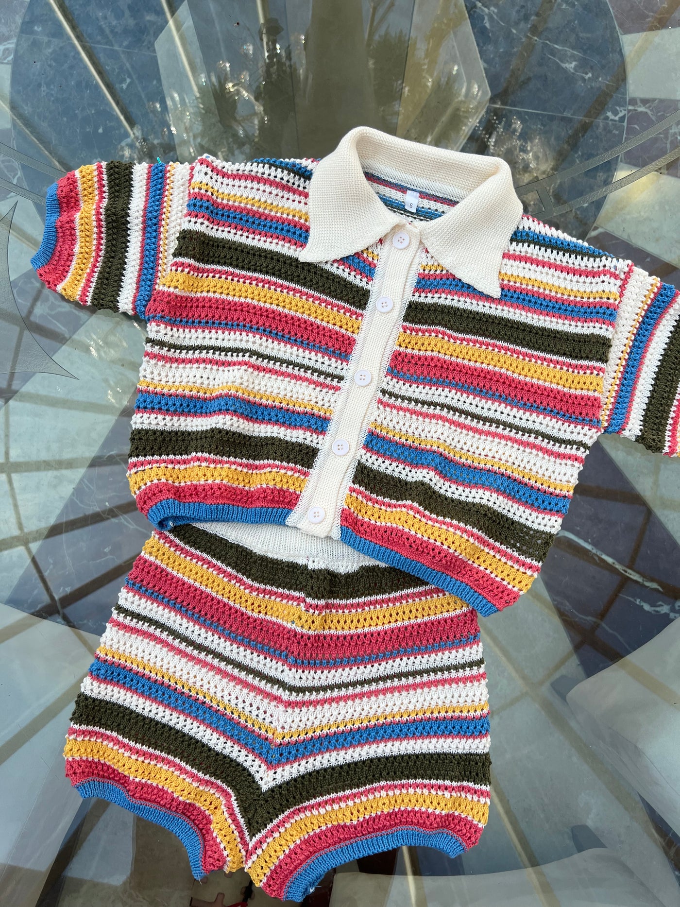 Knitted Shorts Set Multi Print