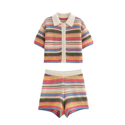 Knitted Shorts Set Multi Print