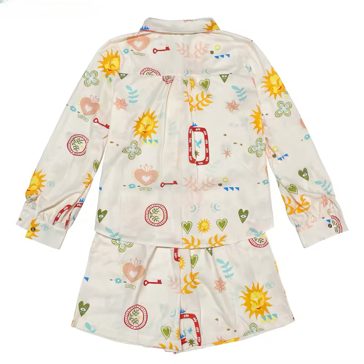Linen Style Shirt & Short Set - Multi Print