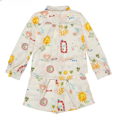 Linen Style Shirt & Short Set - Multi Print