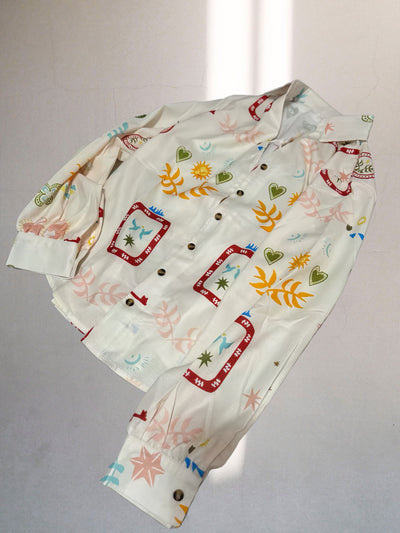 Linen Style Shirt & Short Set - Multi Print
