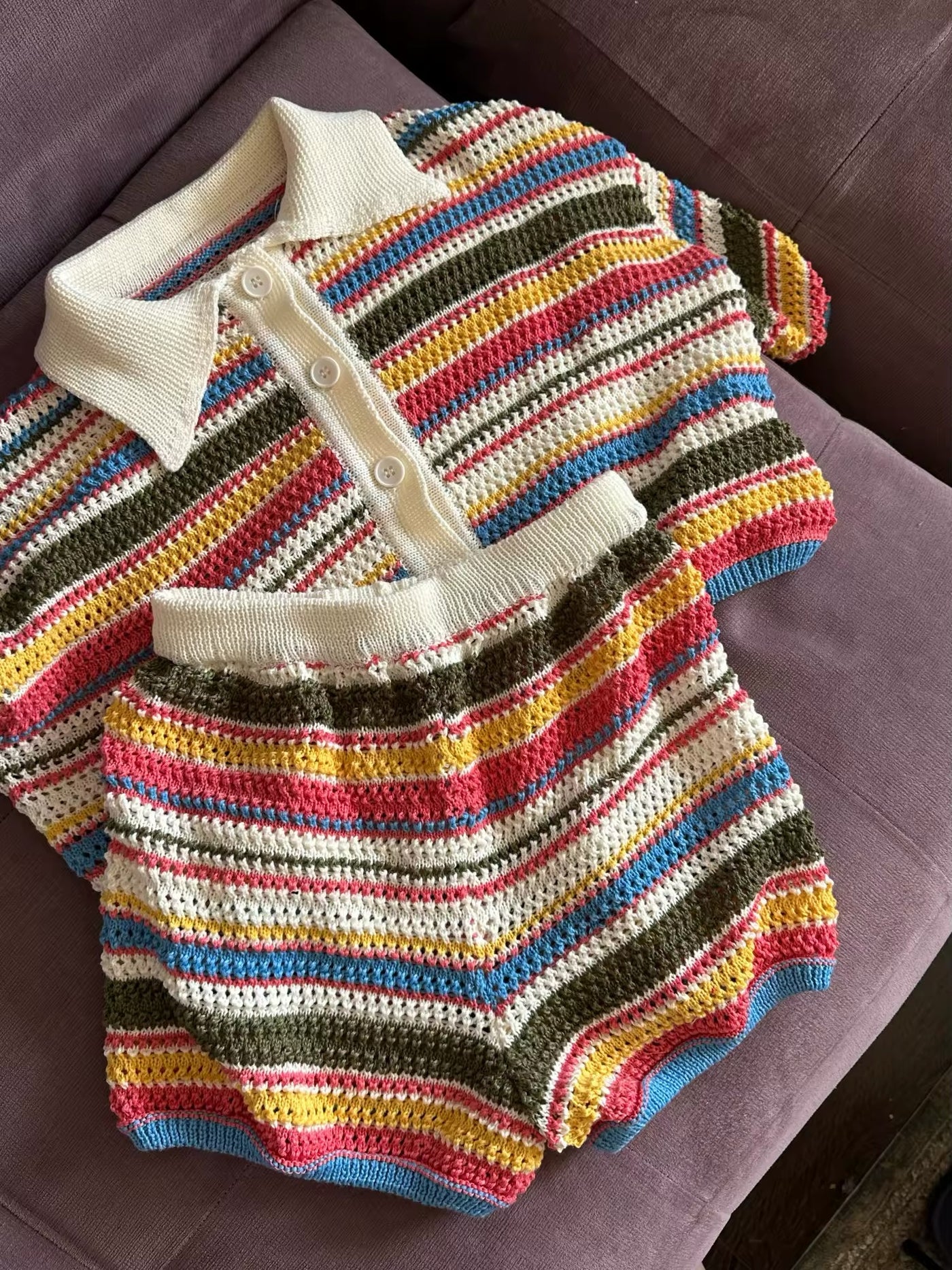 Knitted Shorts Set Multi Print