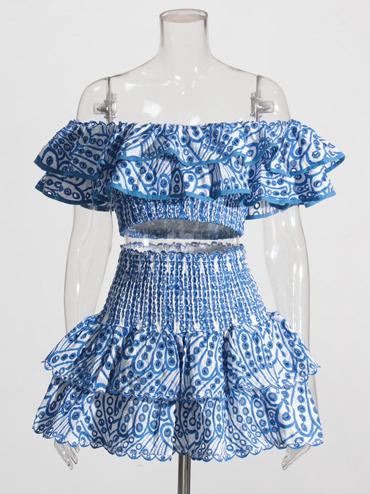 Lucia Ruffled Co Ord Blue - Two Piece Matching Set UK ...