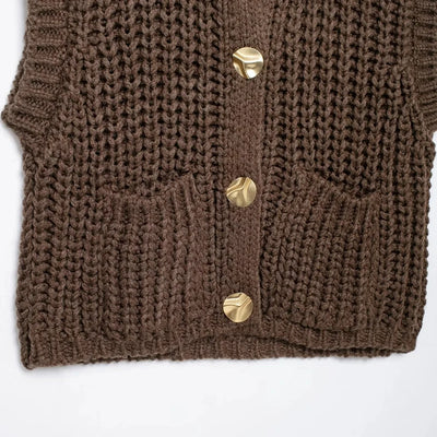 Sleeveless Knitted Vest With Gold Buttons