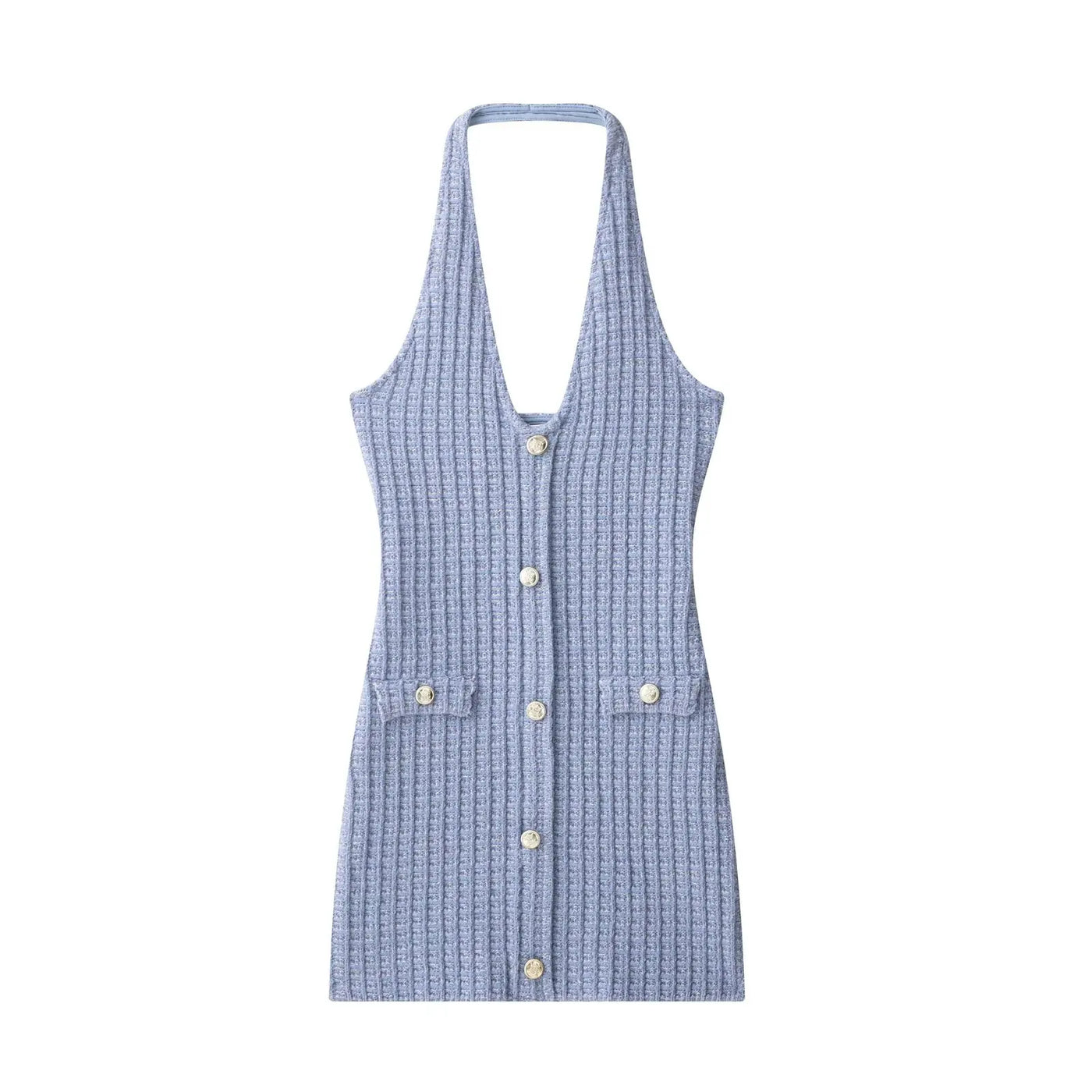 Halterneck Backless Dress With Buttons