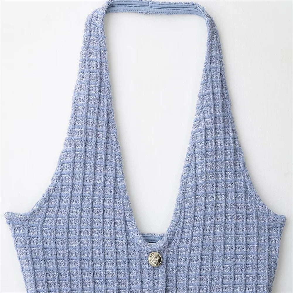 Halterneck Backless Dress With Buttons