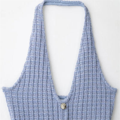 Halterneck Backless Dress With Buttons