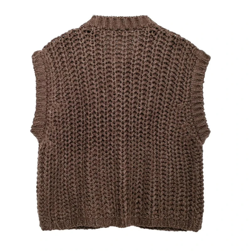 Sleeveless Knitted Vest With Gold Buttons