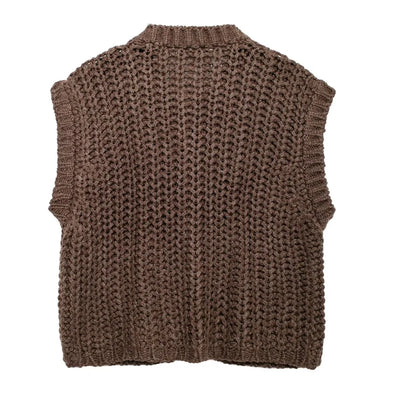 Sleeveless Knitted Vest With Gold Buttons