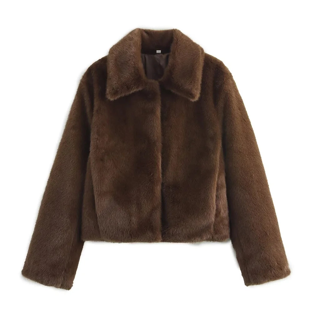 Chocolate Brown Faux Fur Coat