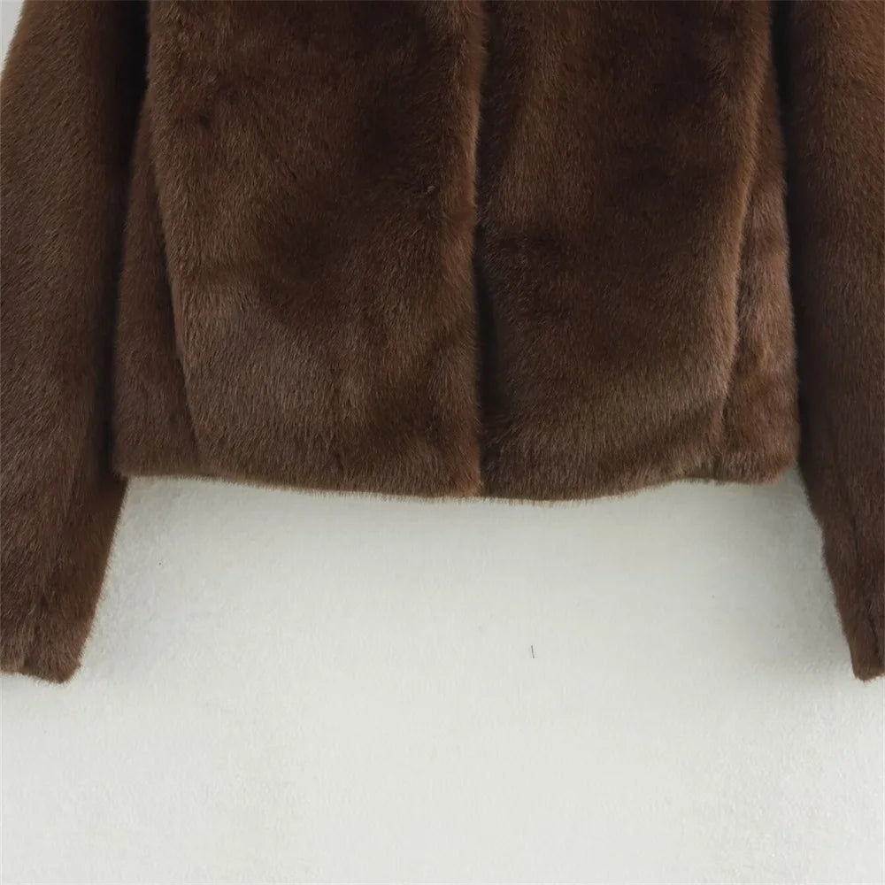Chocolate Brown Faux Fur Coat