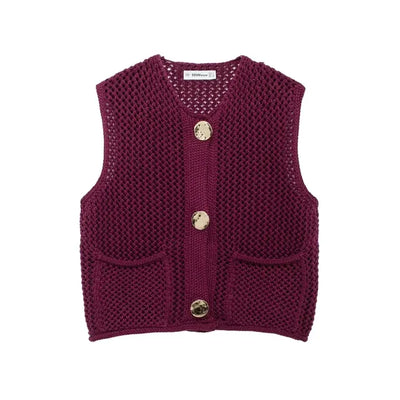 Sleeveless Knitted Vest With Pockets