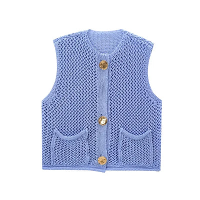 Sleeveless Knitted Vest With Pockets