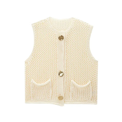 Sleeveless Knitted Vest With Pockets