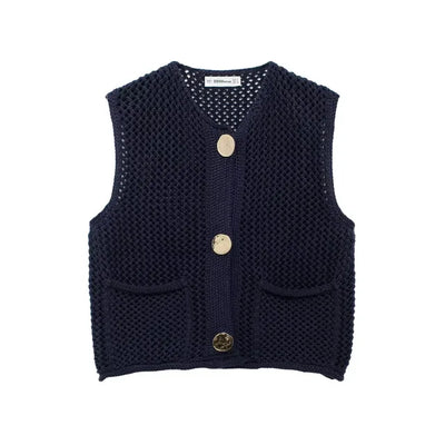 Sleeveless Knitted Vest With Pockets